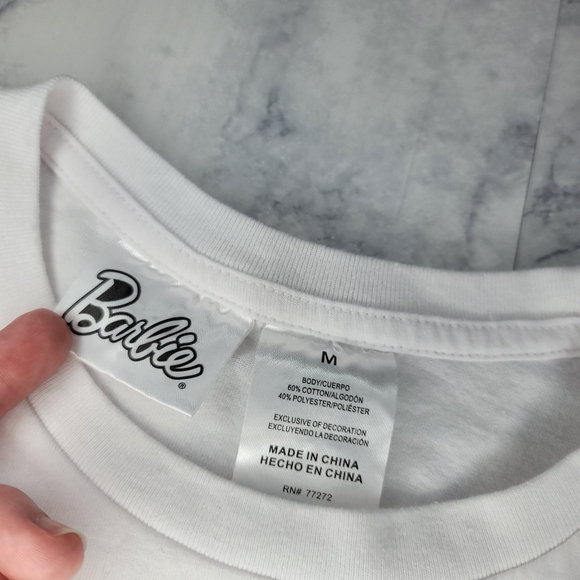 Barbie T-shirt Dip Dye Embroidered Pink White Medium NWT - Picture 6 of 10